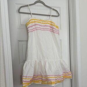 Lisa Marie Fernandez White Camisole Dress with Pink and Yellow Zigzags